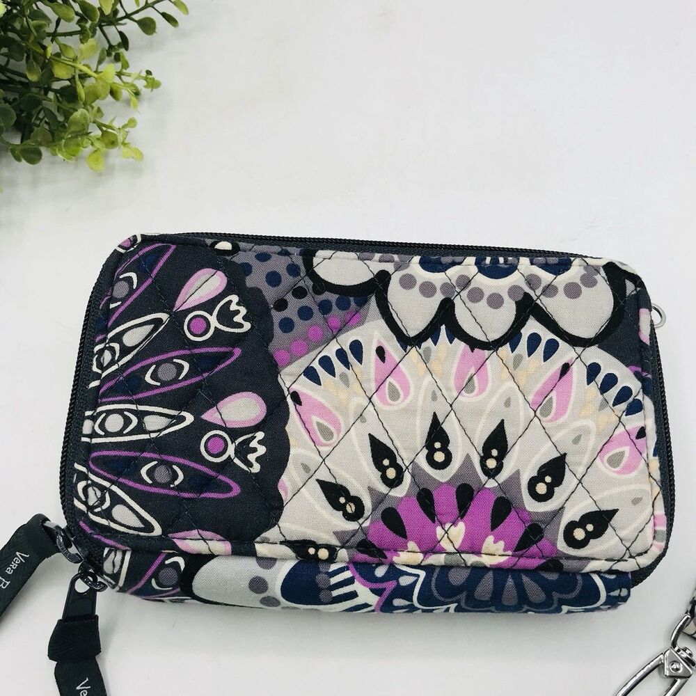 Vera Bradley Wallet Wristlet Strap Mimosa Medallion Gray Purple Floral NWT